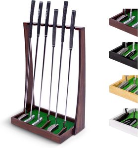 Support de putter de golf en bois de qualité supérieure, présentoir d'intérieur pour 6 clubs, disponible en noir, brun naturel, blanc - Product Image 1