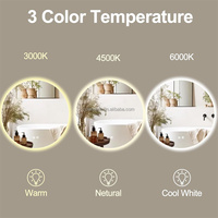 Miroir de salle de bain cosmétique LED intelligent Bluetooth, mural, encastré dans un cadre en verre, 3 températures de couleur, à intensité variable, rétroéclairé, étanche, anti-buée