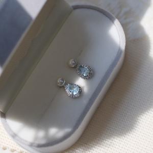 Boucles d'oreilles pour femmes en argent pur S925, tendance, transparentes, bleu glace, goutte d'eau, zircon, perle, exquises, alliage haut de gamme, élégantes - Product Image 5