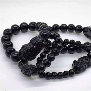 Pulsera de Moda Feng Shui con Cristal Negro PiXiu para Hombre y Mujer, 8mm 10mm 12mm 14mm, Pulsera de la Buena Suerte con Cuentas Negras - Product Image 5