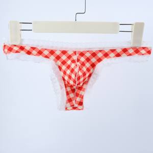 セクシーなブリーフ、トレンディなメンズ下着、格子柄のナイロンTバック、通気性と快適性を備えた男性用シシーパンティー - Product Image 2