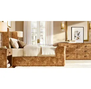 Indoor Wood Furniture Burl Wood Veneer Bedroom Sets Wooden King Size Bed Frame Platform Bed