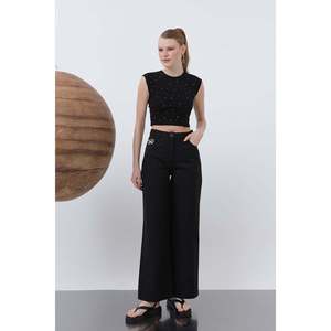 กางเกงขากว้างผู้หญิงมีกระเป๋า - 32116PNT - สีดำ - Product Image 1