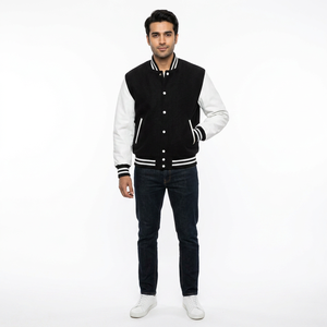 Custom Quality 100% Cotton Stand Collar Letterman Varsity <b>Jacket</b> <b>Men</b> Women Winter Breathable Front Custom Embroidery Work - Product Image 1