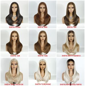 도매 하이 퀄리티 프리미엄 섬유 내열성 내츄럴 웨이브 13x4 HD 레이스 무접착제 가발 합성 레이스 전면 가발 - Product Image 5