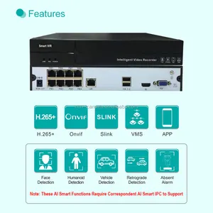 Aplicación móvil integrada Linux, Software personalizado OEM OMD, 8 canales, IVR H.265, 8CH, 5MP, IP, PoE, NVR