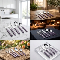 Ensemble de couverts modernes en acier inoxydable 18/8 et acrylique violet, pour la maison, la cuisine et la table, 4 pièces, compatibles lave-vaisselle, sans BPA