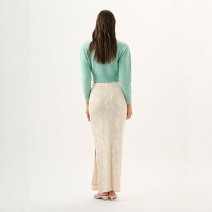 High Waisted <b>Straight</b> Leg Split Hem Sparkle Midi <b>Skirt</b> Gorgeous Heavy Duty Embroidery Design Formal - Product Image 5