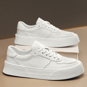 Zapatillas de Cuero Casuales para Hombre, con Punta Redonda, Cordones, Suela Gruesa, Transpirables, para Caminar, Estilo Moderno para Todas las Temporadas - Product Image 3