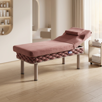 Table de soin électrique pour salon de beauté, rembourrée en velours, avec appui-tête réglable et garniture tressée, pour salon, spa, clinique