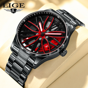 LIGE LG89177 Montre de volant de voiture pour homme Rotating 3D Sports <span class=keywords><strong>Car</strong></span> Men Watches Quartz Waterproof Wheel Wristwatch Reloj - Product Image 1