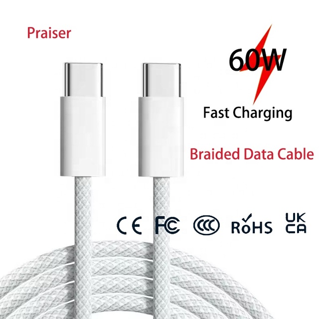 High Quality 1M 2M 60W Type c to Type c Fast Charging Cable for iPhone 17 16 15 Smart Phone 3ft 6ft Braided Data Cable