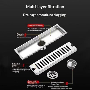OEM 304 Stainless Steel Long Floor Drain High Capacity Deodorizing Filter for Hotel Bathrooms Outdoor Bathroom Accessories - Product Image 3