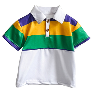 Mardi Gras Garçons Haut à Manches Courtes Rayure Violet Vert Jaune Tricot Coton Bébé Polo - Product Image 2