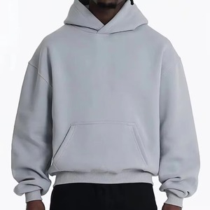 Sweat à capuche sans cordon pour homme, coupe courte, en molleton bouclette épais 100% coton, style streetwear ample, avec logo personnalisé, collection essentiels - Product Image 2