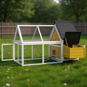 Gallinero y conejera de madera amarilla con caja de nido, rampa y corral para pollos, conejos y aves de corral, ecológico. - Product Image 2