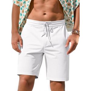 2025 pantalones cortos chinos de algodón informales para hombre, cintura elástica, bolsillos con cordón, verano, playa, Parte delantera plana, tallas XS XXS, decoración con logotipo - Product Image 2