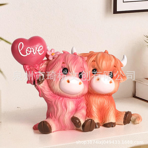 Adorno Decorativo de Pareja de Terneros de Dibujos Animados para el Día de San Valentín, Pequeño, Hecho a Mano con Resina Sintética, para Interiores, Regalo - Product Image 1
