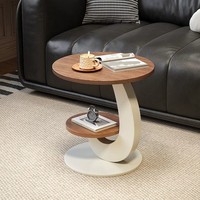 Table d'appoint en noyer de style français, minimaliste et crémeuse, petite table de rangement, table d'angle ronde mobile d'inspiration vintage