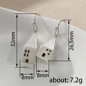 Pendientes de Gancho con Diseño de Casa Texturizada Vintage para Mujer, Joyería de Moda Arquitectónica Creativa - Product Image 4