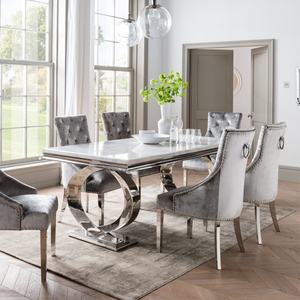 Thiết Kế Thanh Lịch Bạc Thép Không Gỉ Chân Ý Sang Trọng Bằng Đá Cẩm Thạch Hàng Đầu Nhà Bếp Bữa Ăn Tối Bàn Ghế Đặt Đồ Nội Thất Nhà Bếp - Product Image 4