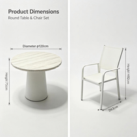 Ensemble de mobilier de restaurant d'extérieur en gros : chaises en tissu avec structure en aluminium blanc et table ronde en marbre pour patio, hôtel, café