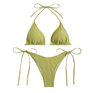 Pakaian renang cetak bunga Biquini pakaian mandi wanita Bikini String pantai seksi baju renang Bikini Set Bikini warna Solid - Product Image 5