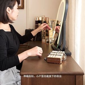 Retro Solid Wood Dressing Table With Drawers Extendable Storage Bedroom Living Room Cabinet - Product Image 4