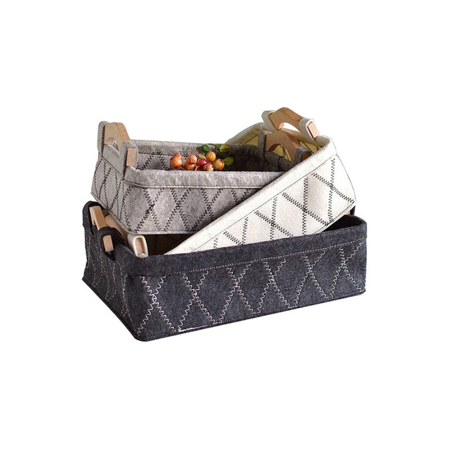 Modern Rectangle Felt Storage Basket Fabric Desktop Organizing Box for Home/Office Snacks & Cosmetics Use