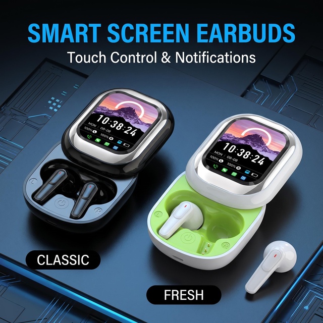 2026 New Sliding TWS Wireless Earbuds IPX4 Waterproof Smart Touch Screen AI Translation ANC Noise Cancelling BT 5.3 Headphones