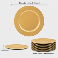Assiettes de présentation dorées de 13 pouces en gros, élégantes assiettes en plastique PP à bord lisse pour fêtes, mariages de luxe, banquets, décoration en vrac