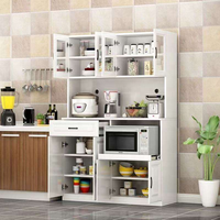 Armoire de cuisine haute blanche sur mesure avec porte vitrée, buffet de rangement pour micro-ondes, meuble de rangement pour salle à manger