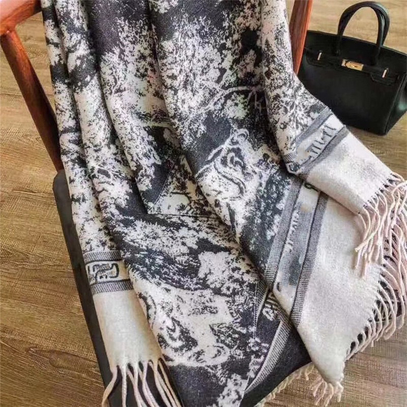 Лидер продаж, теплый дизайнерский кашемировый шарф с рисунком животных, с чернильными красками, большая шаль из пашмины