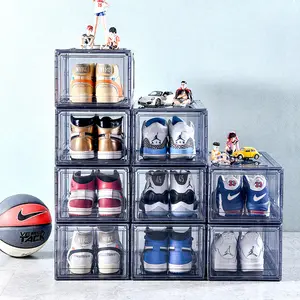 Пластиковый прозрачный ящик для хранения обуви с магнитом, акриловый настенный контейнер для обуви, большой контейнер для обуви, коробка для хранения кроссовок