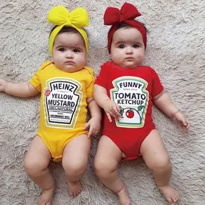 New Baby Romper Funny Tomate Ketchup Twins Baby Clothes Mostarda Mais Color Baby Bodysuit