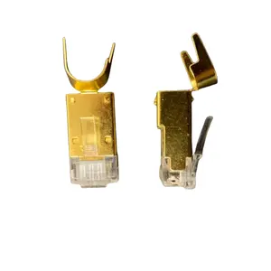 Venda quente Conector de passagem blindado banhado a ouro 8P8C 50u Rj45 para cabo grosso