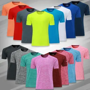 Toptan katyonik teknoloji hızlı kuru kısa kollu t-shirt kadın erkek spor spor nem esneklik kuru Fit T gömlek