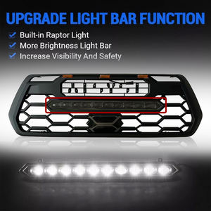 Front Grill Replacement For 2016-2023 Tacoma ABS Grille with 3 LED Lights &amp; Sensor Cover &amp; Light <strong>Bar</strong> Matte Black - Product Image 5