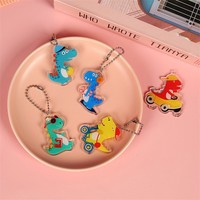 Vente en gros de porte-clés tendance en acrylique double face avec impression UV de dinosaures, petits accessoires de mode