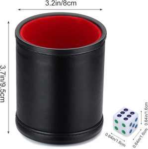Tasse à dés en cuir doublé de feutre Ensemble de tasses à dés professionnelles avec 6 dés en plastique de 16mm Intérieur silencieux Shaker pour jeux Yahtzee - Product Image 2