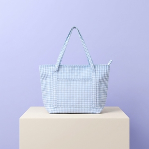 Sac <span class=keywords><strong>à</strong></span> main matelassé en gingham doux avec poche avant, sac fourre-tout léger en tissu écossais <span class=keywords><strong>Vichy</strong></span> pour le shopping - Product Image 6