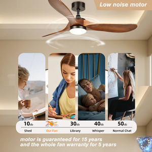 Ventilateur de plafond 52 pouces à 3 pales en <span class=keywords><strong>bois</strong></span> marron avec lumière, élégant et moderne, télécommande intelligente, idéal pour les chambres à coucher - Product Image 5