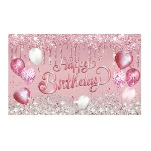Bannière personnalisée avec logo, ballon rose, toile de fond pour photographie, drapeau de fête d'anniversaire - Product Image 1