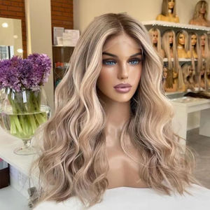 Perruque courte ondulée bob blond cendré avec mèches, cheveux humains Remy vierges vietnamiens, perruque sans colle avec dentelle HD, 1 pièce - Product Image 5