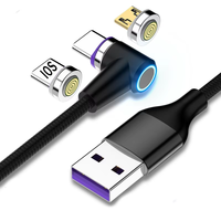 Kabel Data Magnetik Sudut Kanan 3A Pengisian Cepat 5A Android Micro USB Selubung TPE Kabel Transfer Satu-ke-Tiga untuk Komputer & Kamera