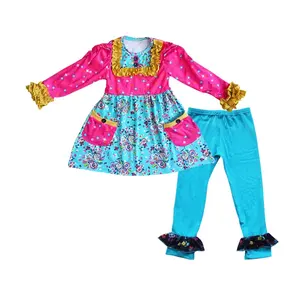 Mode Kinderen Meisje Lente Kleding Set Schattige Baby Meisje Lente Kleding Haak Trim Hart Leggings Sets Boutique Meisje Outfits