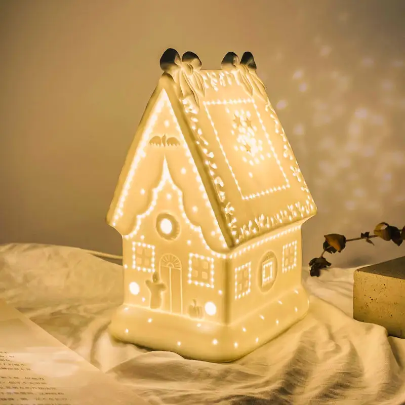 Ceramic House Shape Night Light Night Lamp Kid Reading Lamp White Led Lights Night Lamp Decor Christmas Mood Lighting