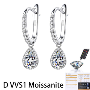 Venta al por mayor de fábrica: Pendientes de tuerca de moissanita de 0.8CT con corte de pera, color D, VVS1, certificados GRA, de plata de ley S925, chapados en rodio con engaste de garra. - Product Image 1