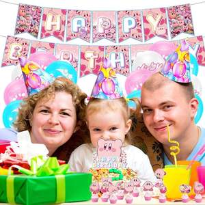Set de Artículos para Fiesta de Cumpleaños de Niña con Temática de <span class=keywords><strong>Kirby</strong></span>, Pancarta, Globos, Decoración para Cupcakes, Decoraciones de Princesa para Niños - Product Image 2