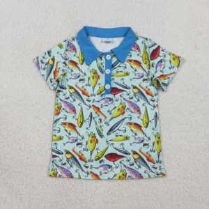 Nouveaux designs RTS, chemise polo à manches courtes pour garçons, imprimé hameçon de pêche, décontractée, respirante, grande taille, pour enfants - Product Image 2